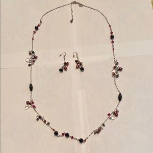 Elegant Silver, Red and Black Necklace and Earring Set